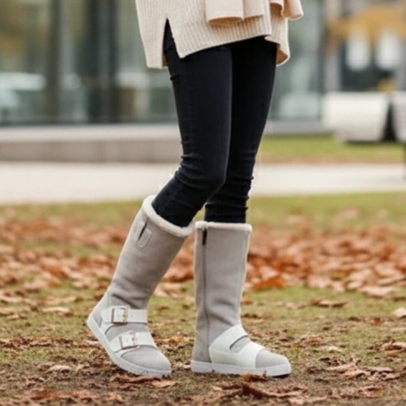 Danbury Shearling White Suede/Patent Leather Tall Boots - Picture 4 of 12